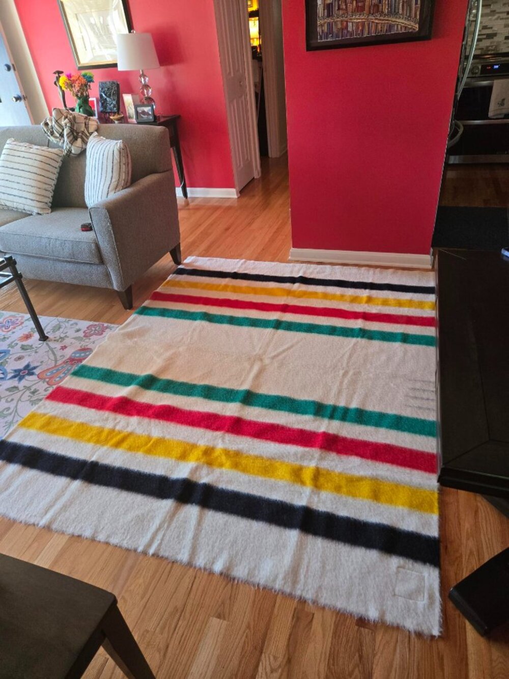 Vintage Hudson’s Bay 4 Point Wool Blanket 87x69 Stripe England